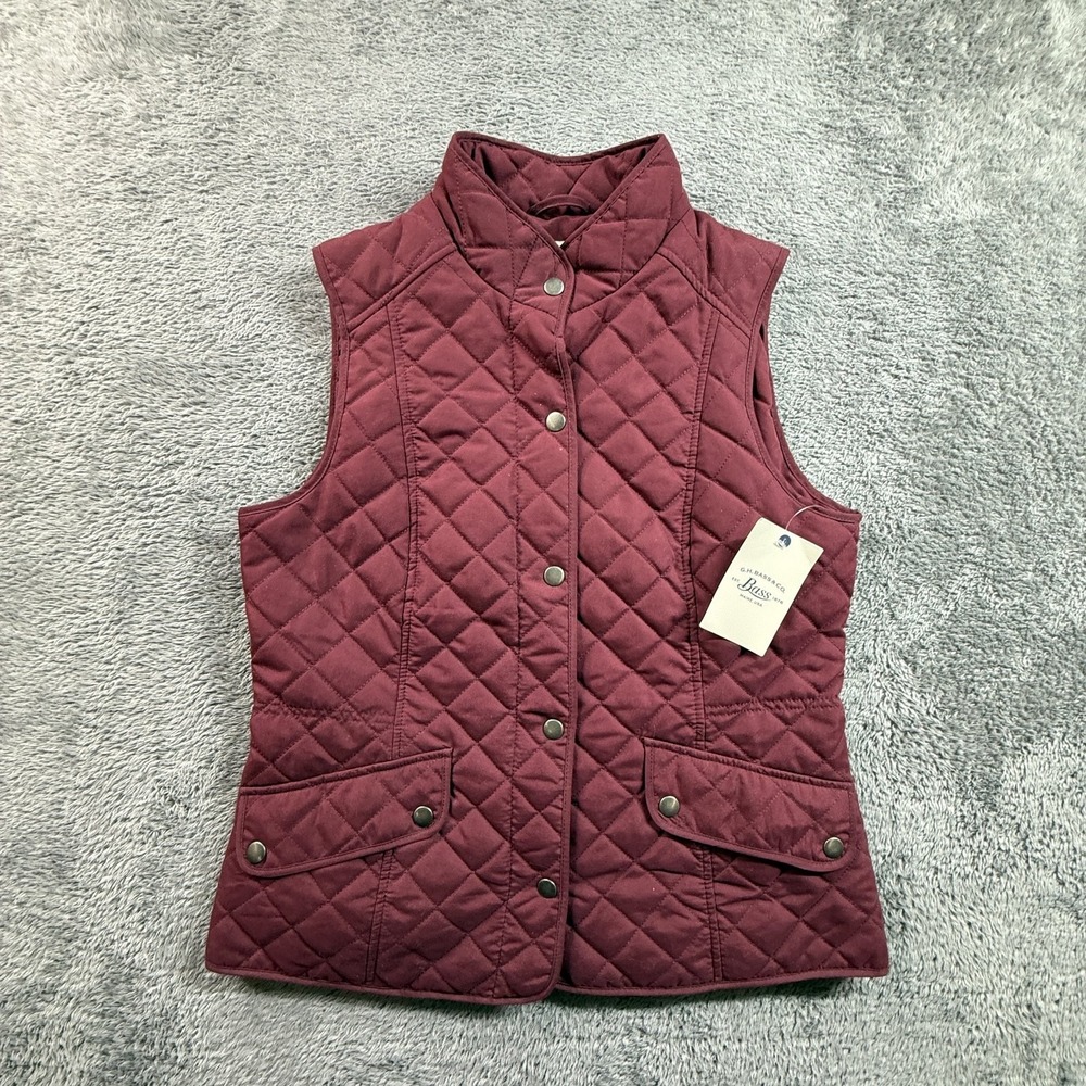 Bass Womens S Quilted Vest Burgundy Tawny Port Sleeveless Button Up NEW
